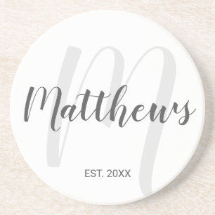 Personalised Modern Script Monogram & Family Name Coaster
