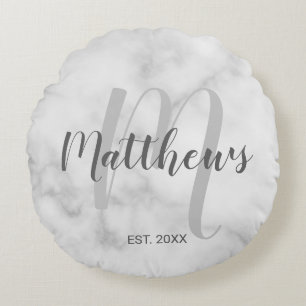 Personalised Modern Script Monogram & Family Name Round Cushion
