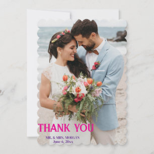 Personalised Modern Script Simple Photo Wedding Thank You Card