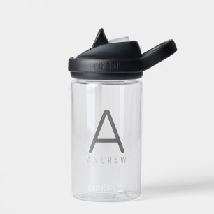 Personalised Modern Simple Black Grey Initial Kids Water Bottle