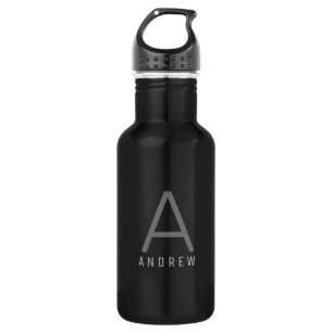 Personalised Modern Simple Black Grey Monogrammed 532 Ml Water Bottle