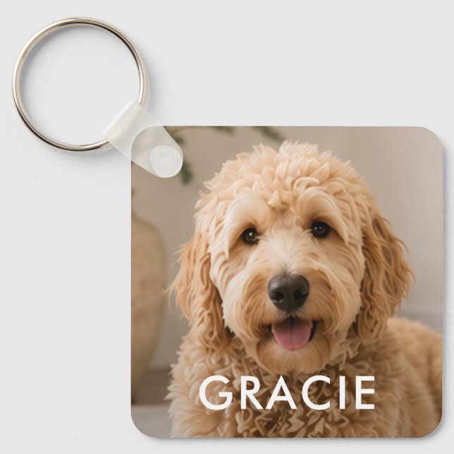 Personalised Modern Simple Pet Photo Key Ring (Front)