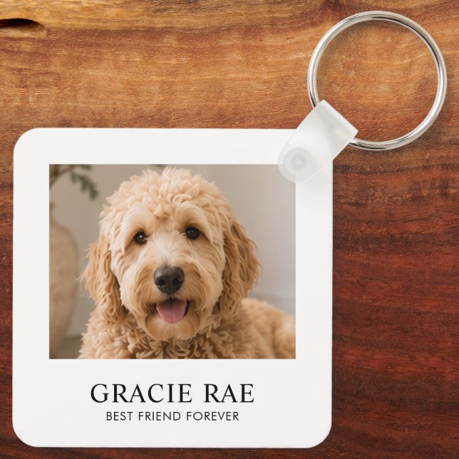 Personalised Modern Simple Pet Photo Key Ring (Back)