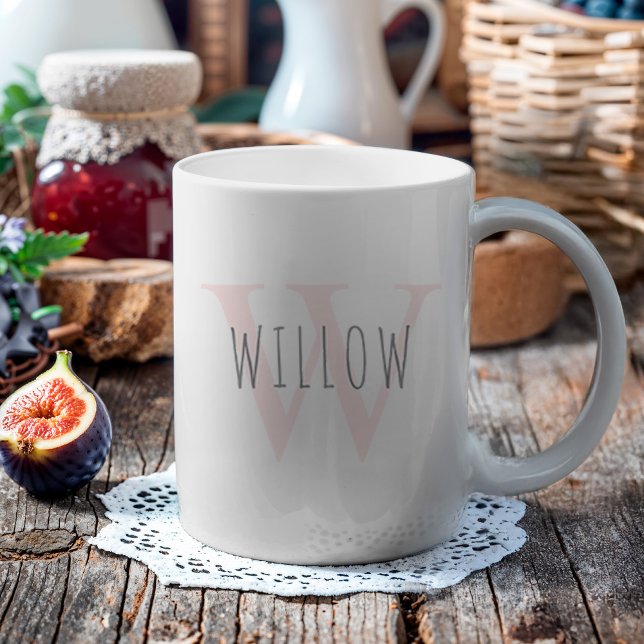 Personalised Modern Simple PinkMonogram Coffee Mug (This mug has a subtle monogram that is light in color with your name in a darker color.)