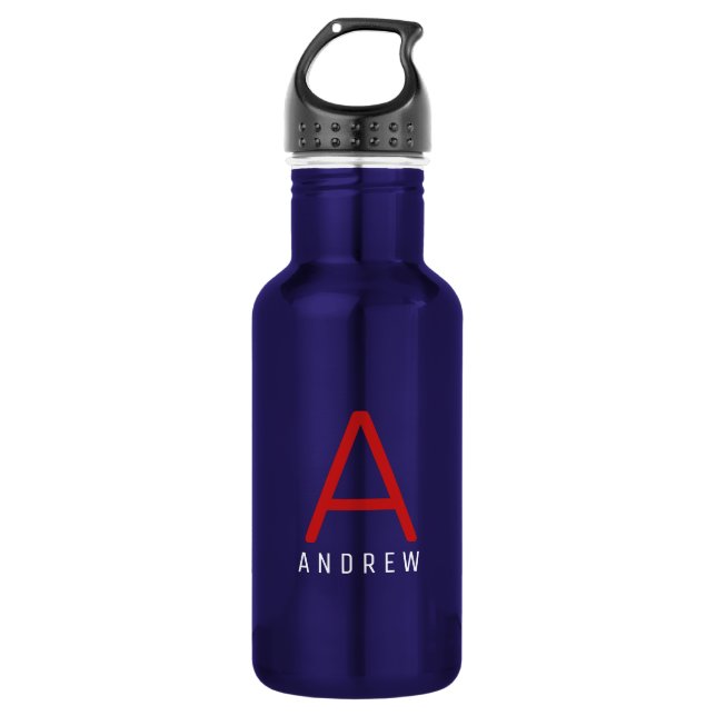 Personalised Modern Simple Red White Blue Monogram 532 Ml Water Bottle (Front)
