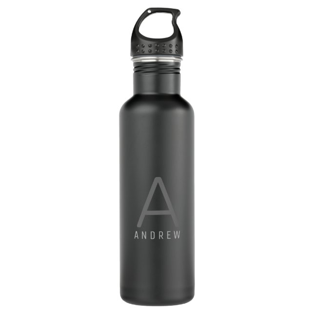Personalised Modern Simple Subtle Black Monogram 710 Ml Water Bottle (Front)