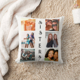 Personalised Modern Sisters 6 Photo Collage Cushion