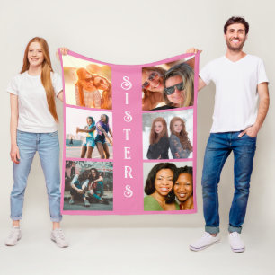 Personalised Modern Sisters 6 Photo Collage Fleece Blanket
