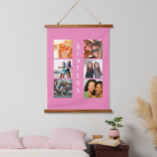 Personalised Modern Sisters 6 Photo Collage Hanging Tapestry