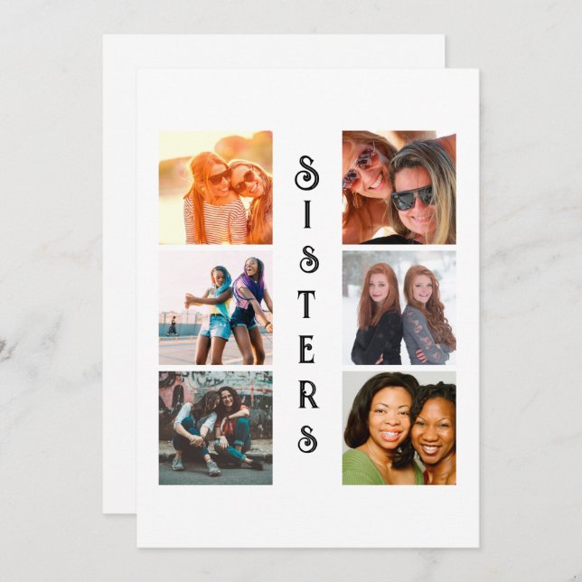 Personalised Modern Sisters 6 Photo Collage Holiday Card (Front/Back)