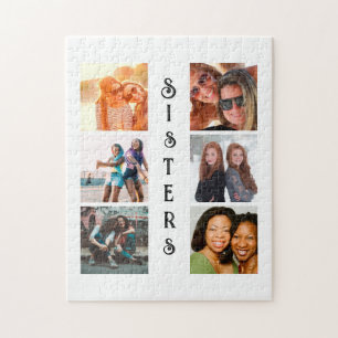Personalised Modern Sisters 6 Photo Collage Jigsaw Puzzle
