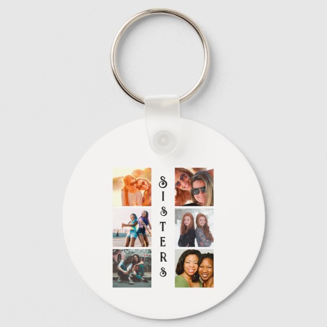 Personalised Modern Sisters 6 Photo Collage Key Ring (Front)