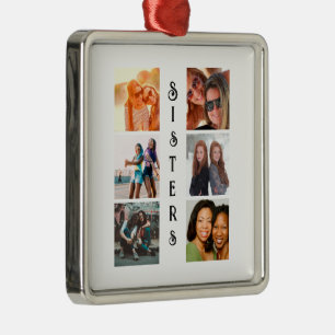 Personalised Modern Sisters 6 Photo Collage Metal Ornament