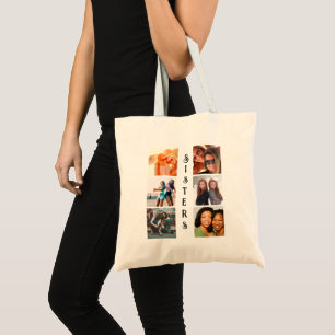 Personalised Modern Sisters 6 Photo Collage Tote Bag