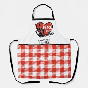 Personalised Modern Skeleton Hand Peace and Love Apron