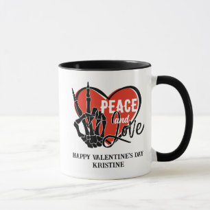 Personalised Modern Skeleton Hand Peace and Love  Mug