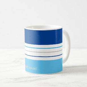 Personalised Modern Sky Blue Stripes Coffee Mug
