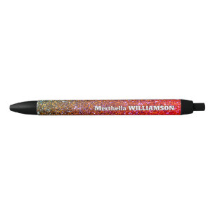 Personalised Modern Sparkly GLITTER Black Ink Pen
