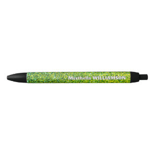 Personalised Modern Sparkly Green GLITTER Black Ink Pen