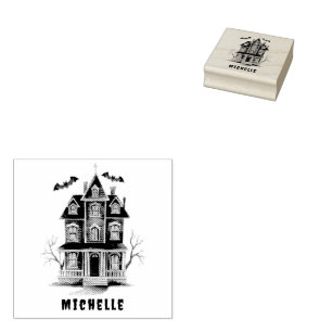 Personalised Modern Spooky vintage Haunted house   Rubber Stamp