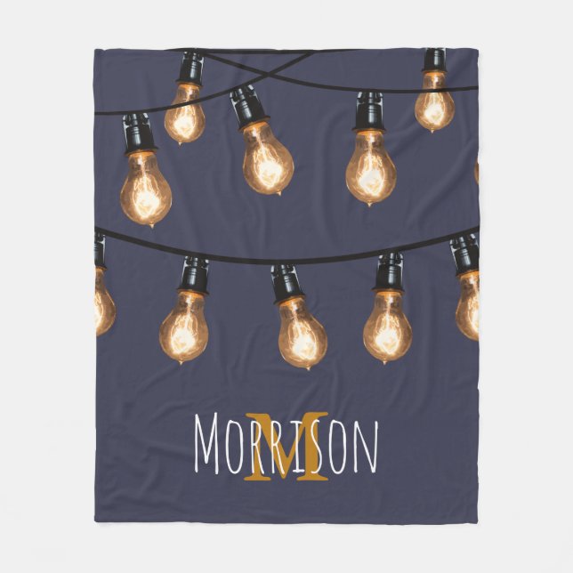 Personalised - Modern String of Lights Fleece Blanket (Front)