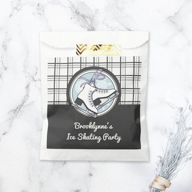 Personalised Modern Tartan Ice Skating Party Favour Bag (Creator Uploaded)