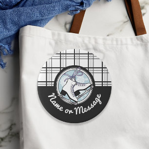 Personalised Modern Tartan Ice Skating Pinback 7.5 Cm Round Badge