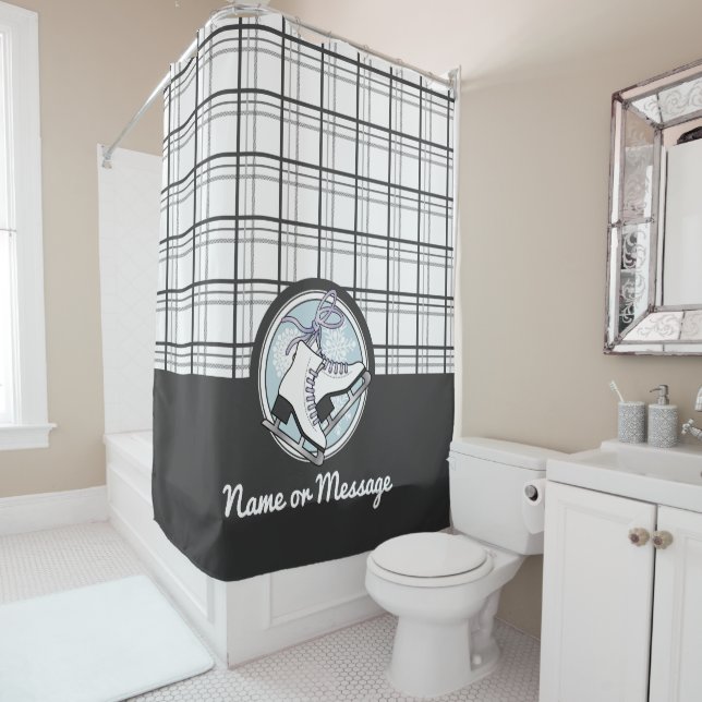 Personalised Modern Tartan Ice Skating Shower Curtain (In Situ)