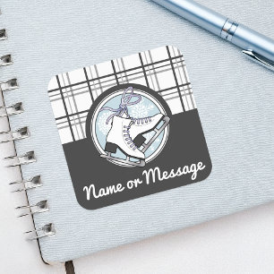 Personalised Modern Tartan Ice Skating Square Sticker