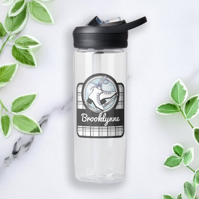 Personalised Modern Tartan Ice Skating Water Bottle (Creator Uploaded)