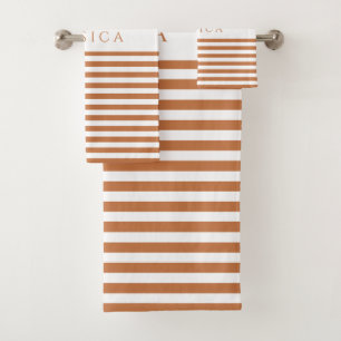Personalised Modern Terracotta Stripes Bath Towel Set