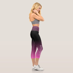 Personalised modern text gradient Black Pink Capri Leggings