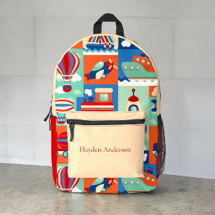 Personalised modern Transport trendy kids   Printed Backpack
