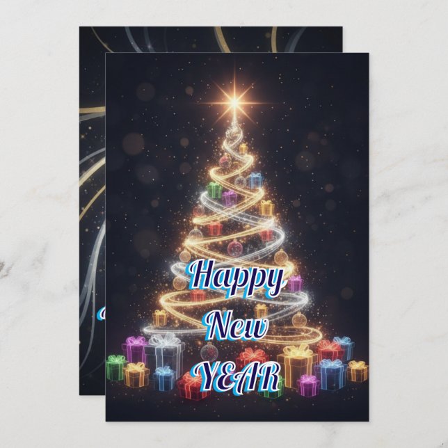 Personalised Modern Tree New Year Holiday Card (Front/Back)
