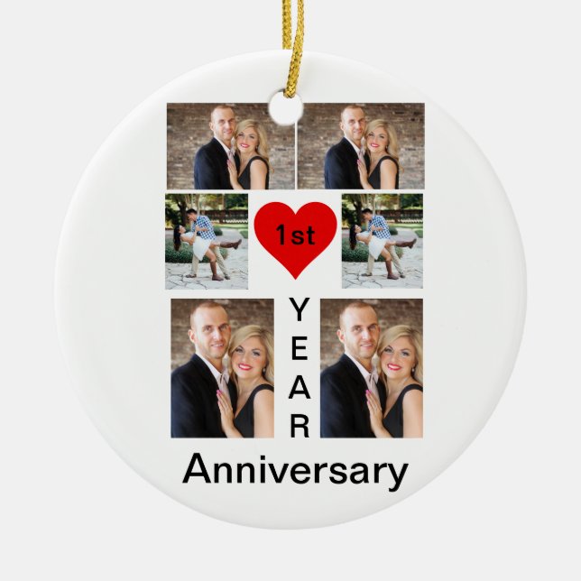 Personalised Modern trendy Anniversary Ceramic Ornament (Front)