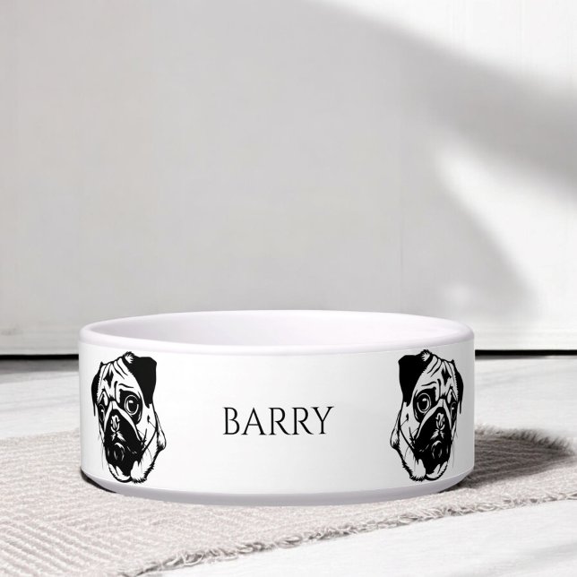 Personalised modern trendy stylish pug dogs  bowl (Creator Uploaded)