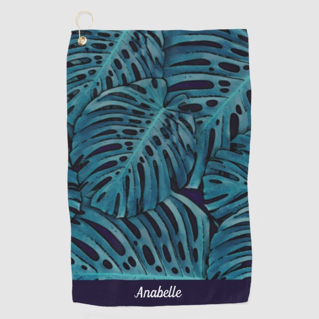Personalised Modern Turquoise Tropical Theme | Golf Towel (Front)