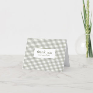 Personalised Modern Typography Green Gingham Thank You Card