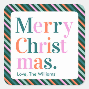 Personalised Modern Typography Merry Christmas Square Sticker