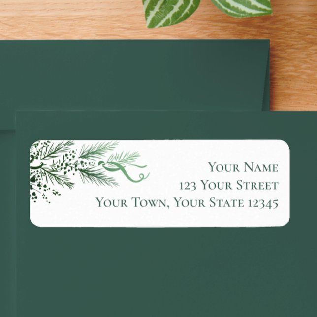 Personalised Modern Unique Greenery Return Address Label (Add a touch of original art work  to your holiday Christmas card envelopes, stylish pine greenery.)