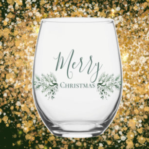 Personalised Modern Unique Pine Christmas Gift Stemless Wine Glass