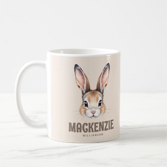 Personalised Modern Watercolor Cute Easter Bunny Coffee Mug (Left)