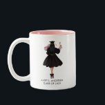 Personalised Modern Watercolor Girl Graduate  Two-Tone Coffee Mug<br><div class="desc">Personalised Modern Watercolor Girl Graduate Two-Toned Coffee Mug - Our unique coffee mug features a lovely graduate in a graduation gown and holding a bouquet of pink roses. Mug is personalised with graduate's name and graduation year. Makes a thoughtful graduation keepsake. A perfectly unique graduation gift.</div>