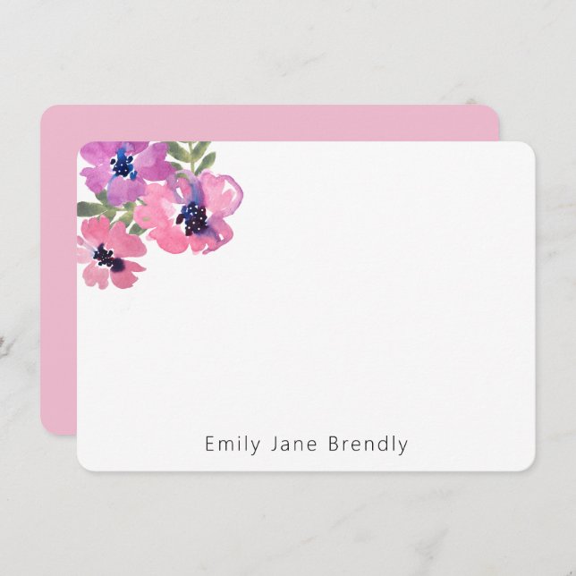 Personalised Modern Watercolor Pink Floral  Card (Front/Back)