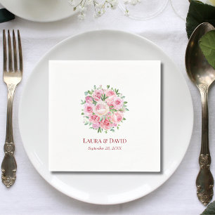 Personalised Modern Watercolor Rose Wedding Paper Napkin