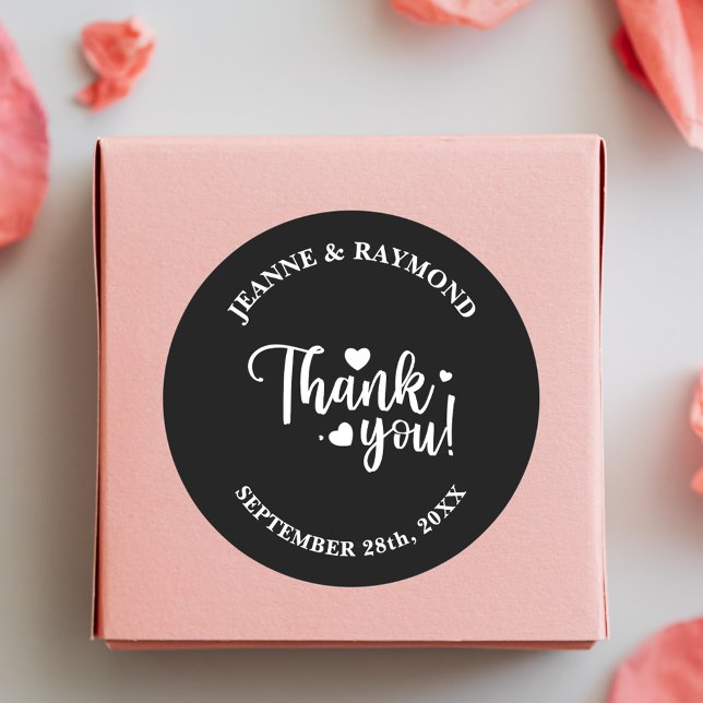 Personalised Modern Wedding Black Script Thank You Classic Round Sticker (Creator Uploaded)