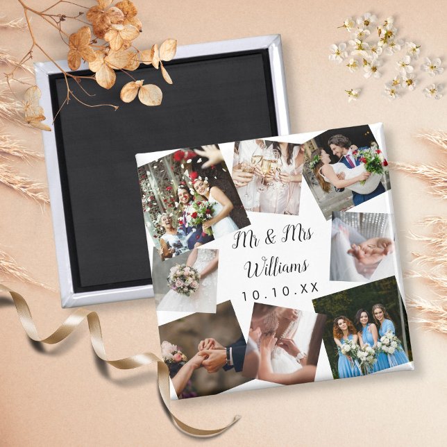Personalised Modern Wedding Photo Collage Magnet (Creator Uploaded)
