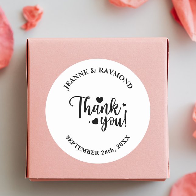 Personalised Modern Wedding White Script Thank You Classic Round Sticker (Creator Uploaded)
