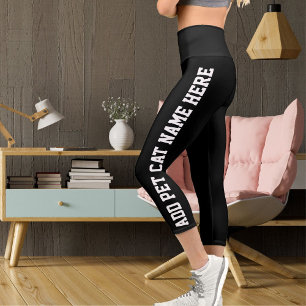 Personalised Modern White Black Pet Cat Name Cute Capri Leggings