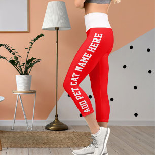 Personalised Modern White Red Pet Cat Name Cute Capri Leggings